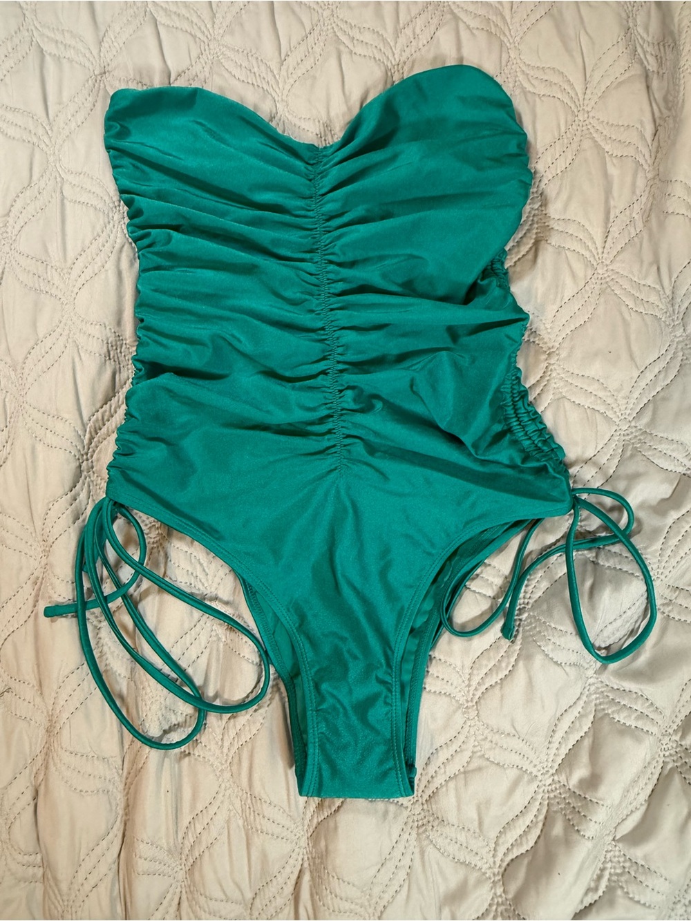 Bobbles & Lace Ocean Eyes One Piece Swimsuit S Aqua‎ Metallic Ruched NWT